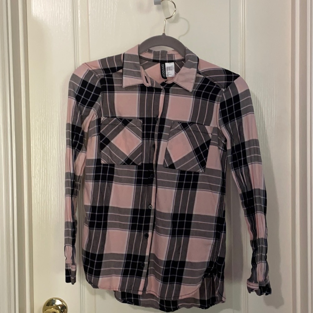 Plaid pink and black shirt